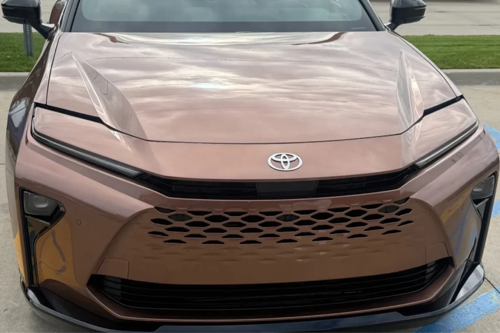 Ceramic coated Toyota front end with glossy paint finish.